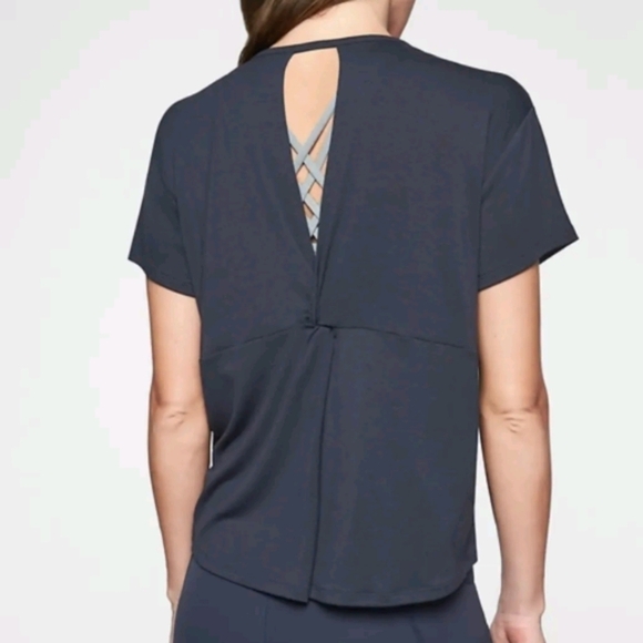 ATHLETA WOMEN'S SHORT SLEEVE CLOUDLIGHT OPEN BACK TEE TOP sz S - Picture 1 of 6